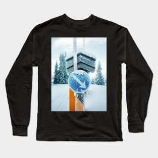 Snow-Covered Traffic Sign in Frozen Winter Landscape in Scandinavia Long Sleeve T-Shirt